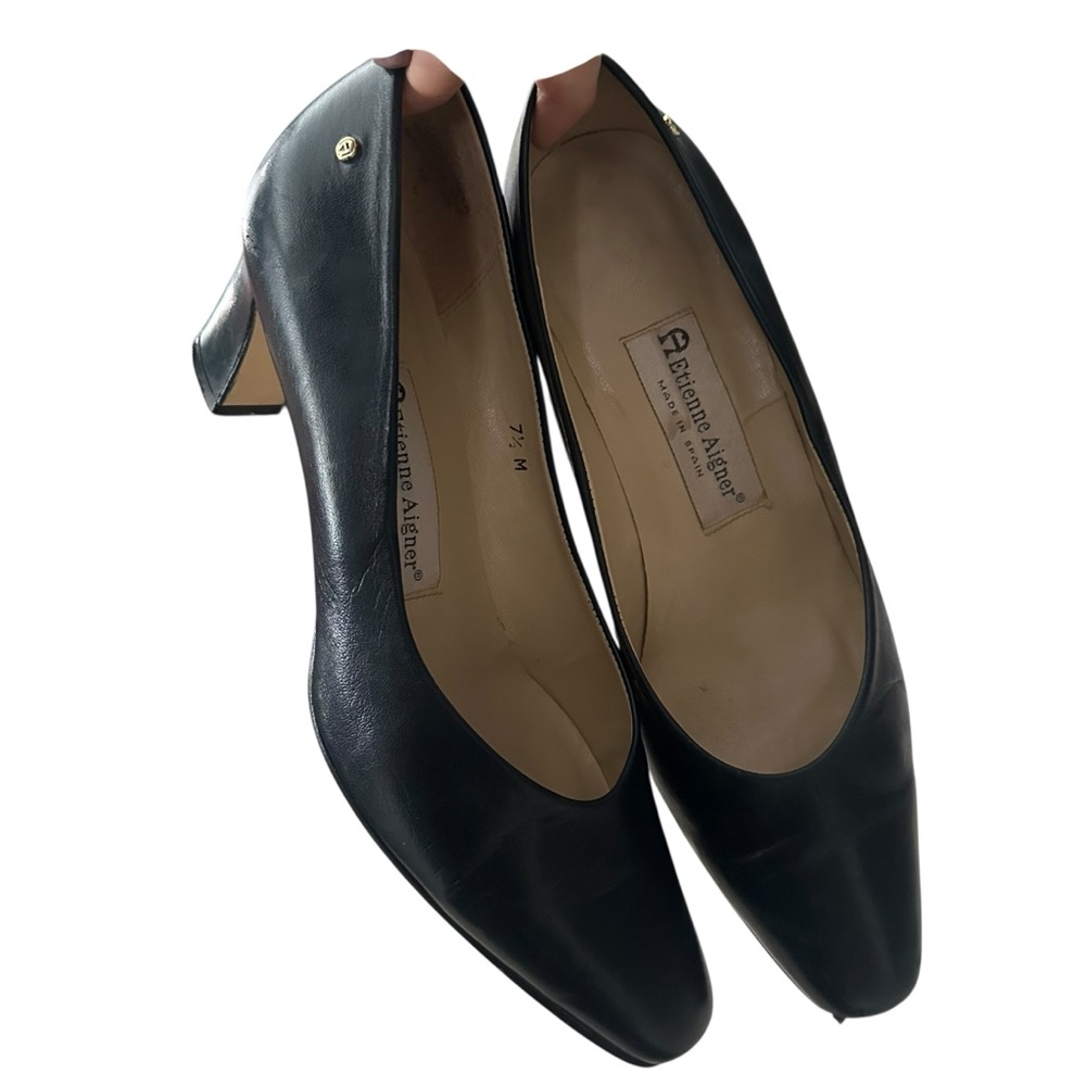 Etienne Aigner Taylor Black Leather‎ Women's Heels size 7.5